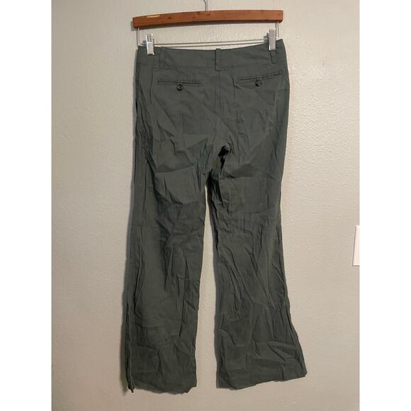 Theory Pants Womens 2 Green Linen Blend Stretch Flare Leg Work Casual Lagenlook - Picture 2 of 9